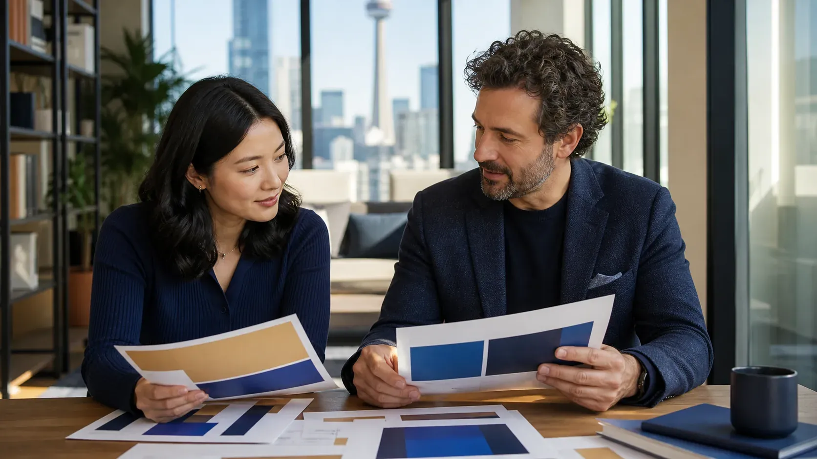 Bilingual growth planning materials arranged on a professional workspace