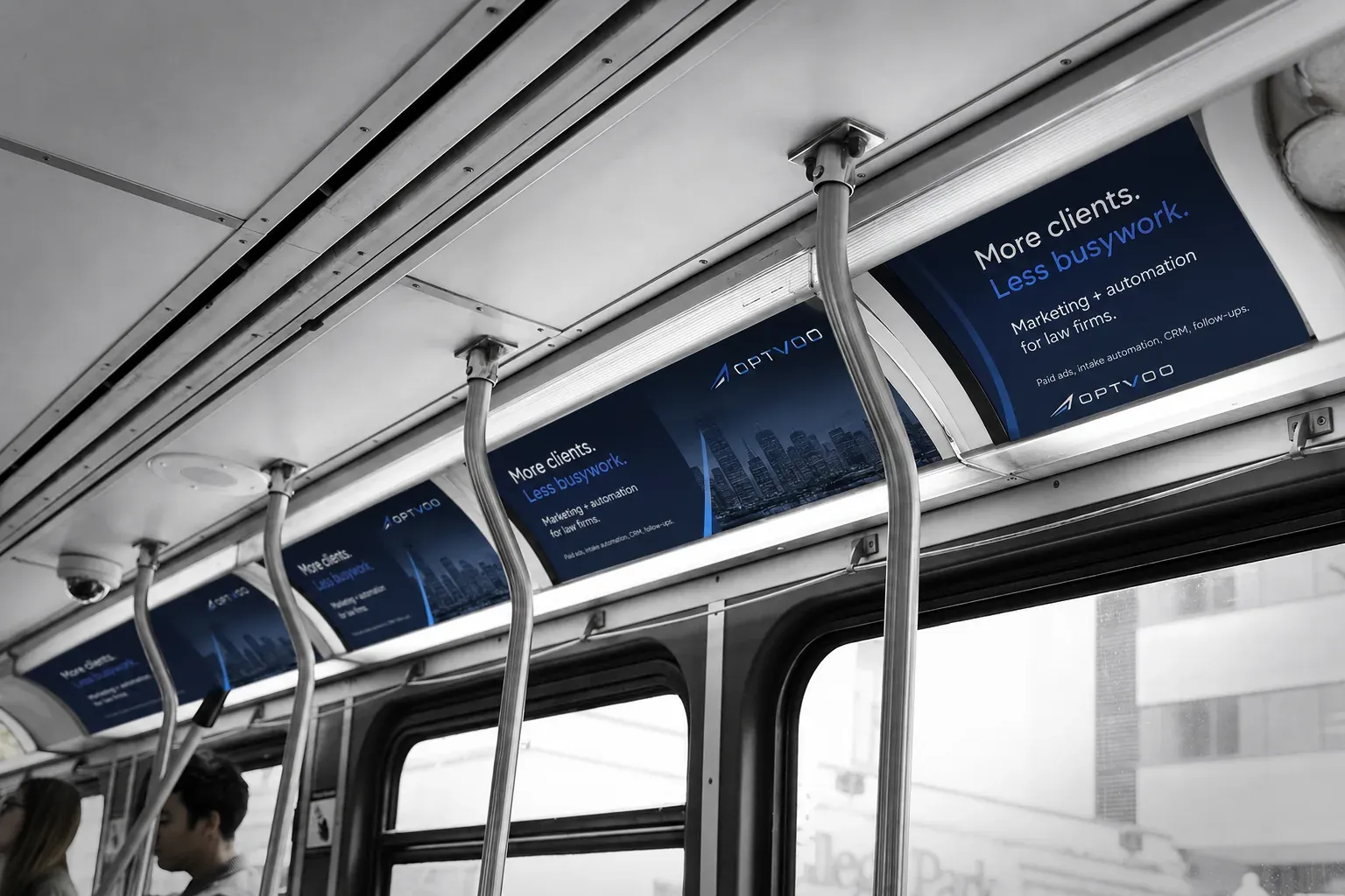 Optvoo campaign concept shown on advertising panels inside a Toronto transit vehicle